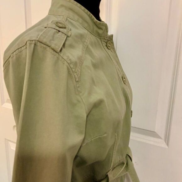 French Cuff Sage Green Button Front Cotton Belted Utility Jacket Medium - Picture 8 of 11